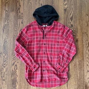 PacSun Red and Black Plaid Flannel with Hood